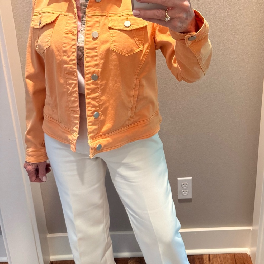 Tribal Orange Jean Jacket Cropped Lightweight